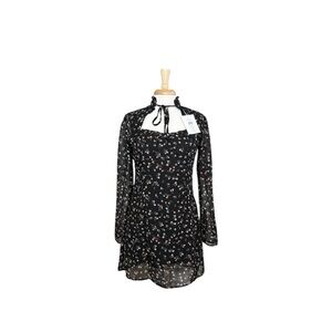 70/21 Black Floral Long Sleeve Black Dress Size Medium